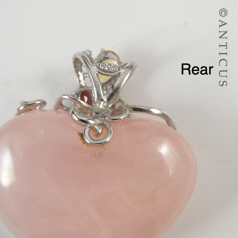 Rose Quartz Heart Pendant with Gem Stones.