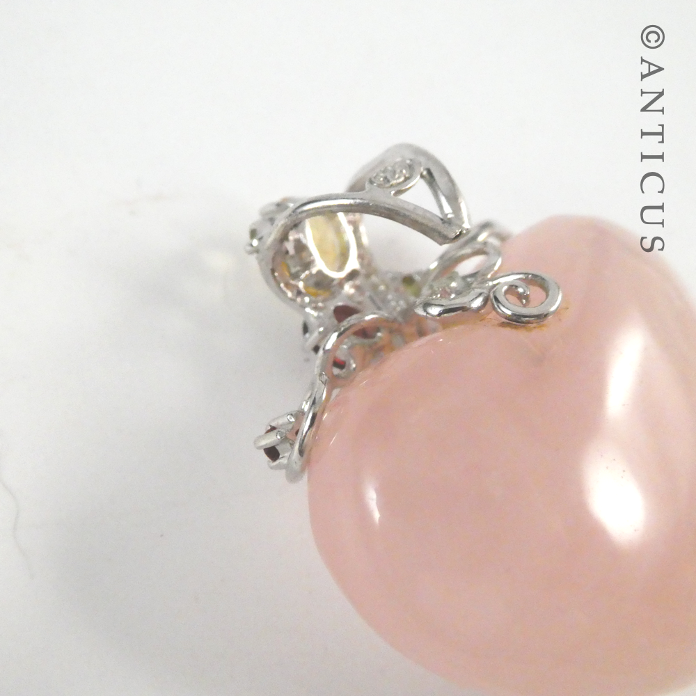 Rose Quartz Heart Pendant with Gem Stones.