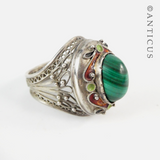 Silver Filigree, Malachite and Enamel Ring.