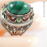 Silver Filigree, Malachite and Enamel Ring.