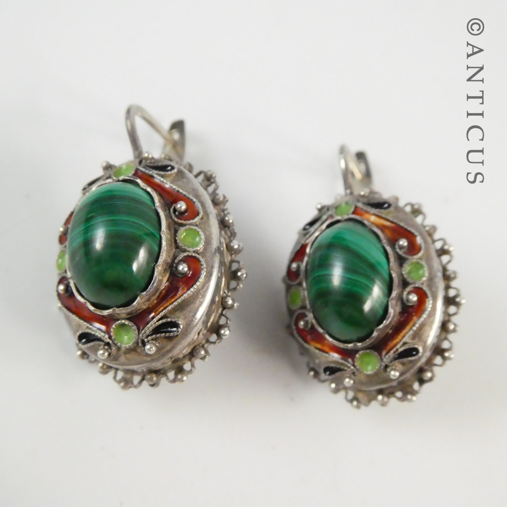 Silver Filgree and Malachite Tribal Earrings.