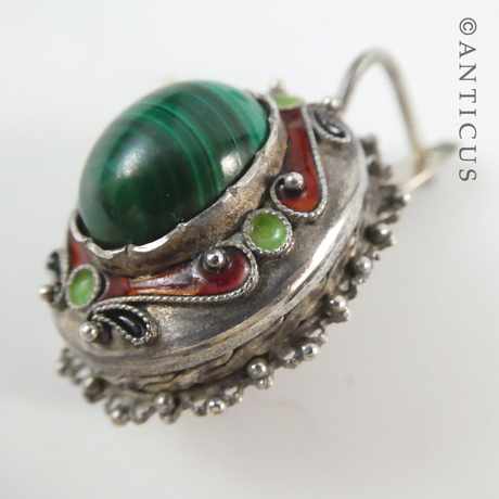 Silver Filgree and Malachite Tribal Earrings.