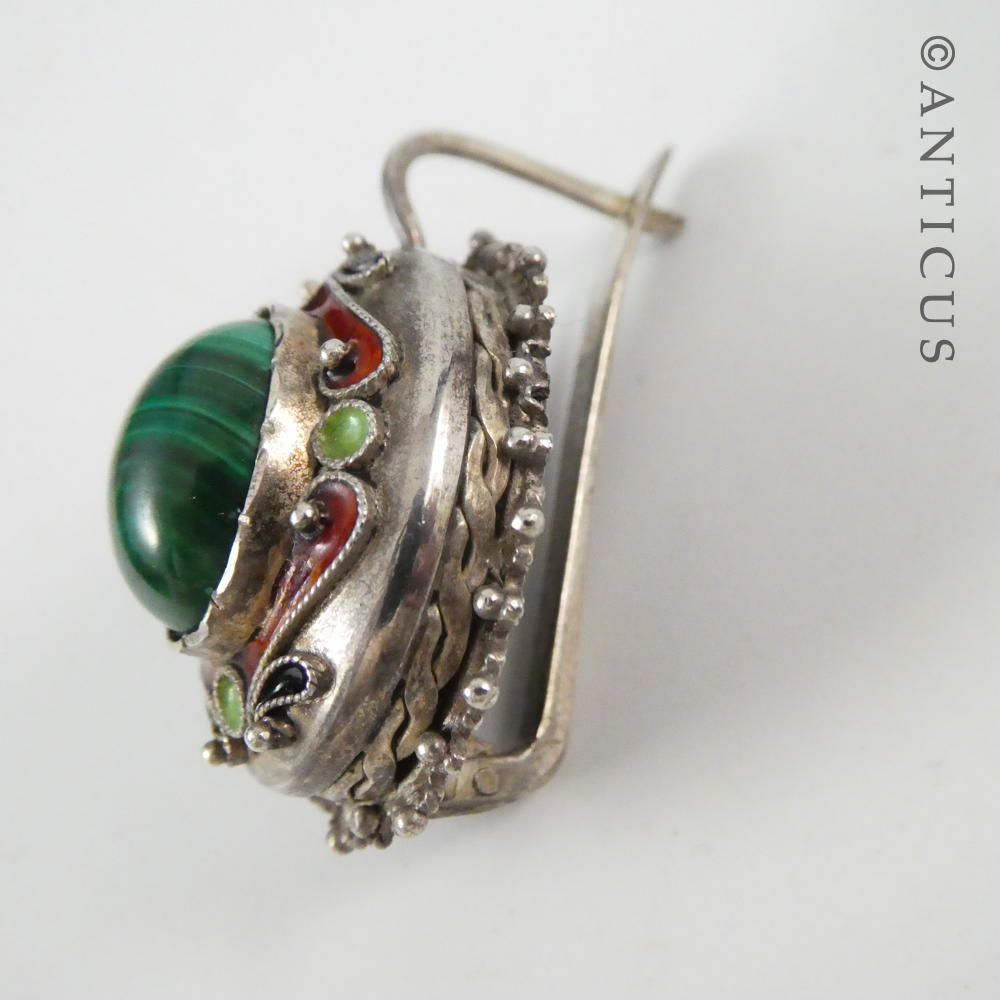 Silver Filgree and Malachite Tribal Earrings.