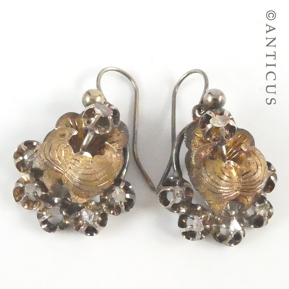 Antique Silver, Gold and Diamond Earrings.