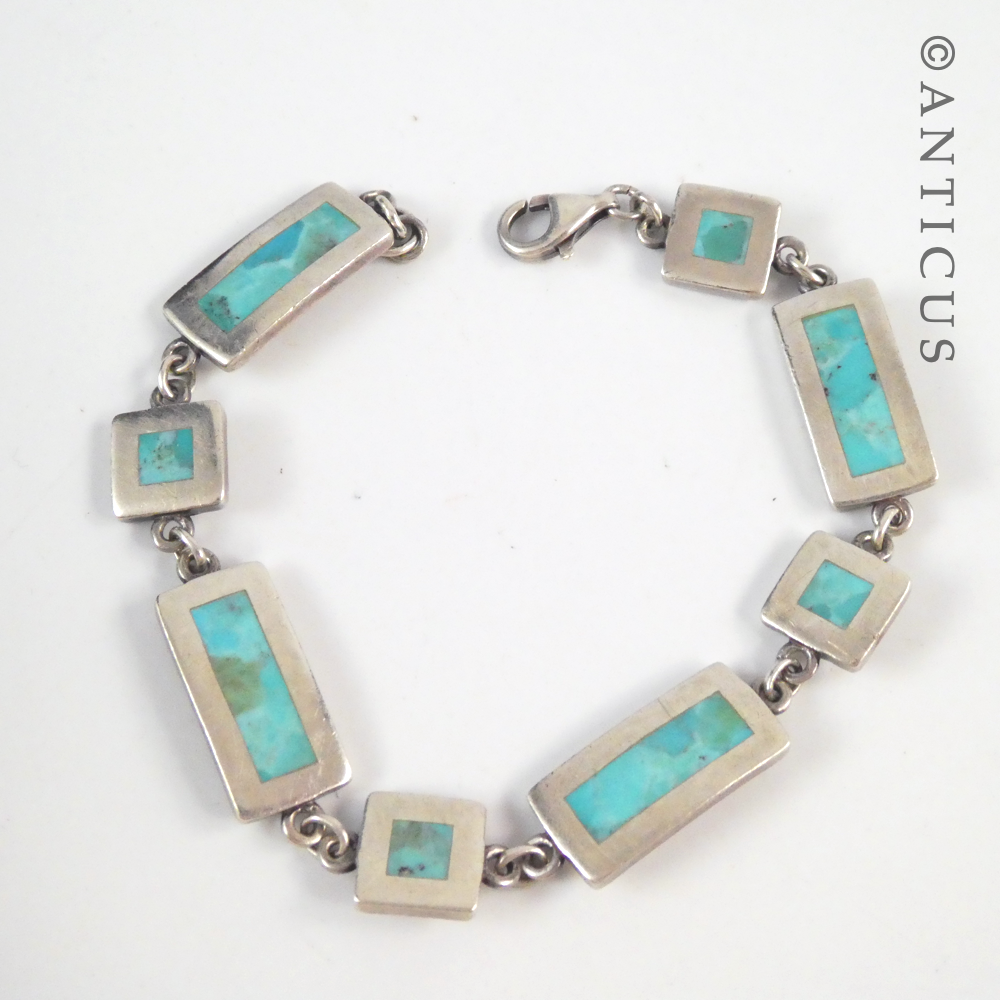 Silver Bracelet with Turquoise Panels.