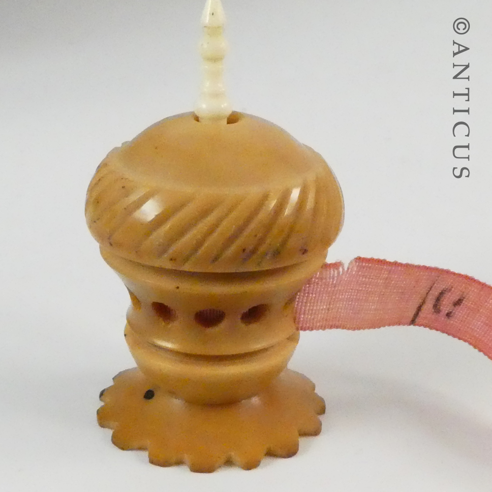 Antique Coquilla Nut Tape Measure Case.