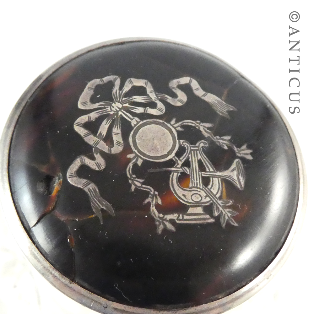 Silver and Tortoiseshell Lidded Crystal Scent Bottle.
