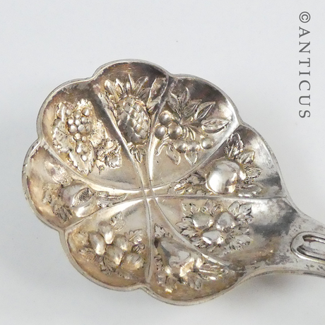 Small Embossed Berry Spoon, Silver Plate.