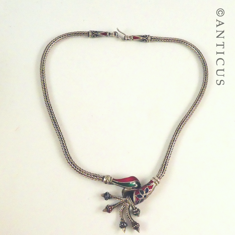 Silver Snake Chain wirh Enamel Pendant.
