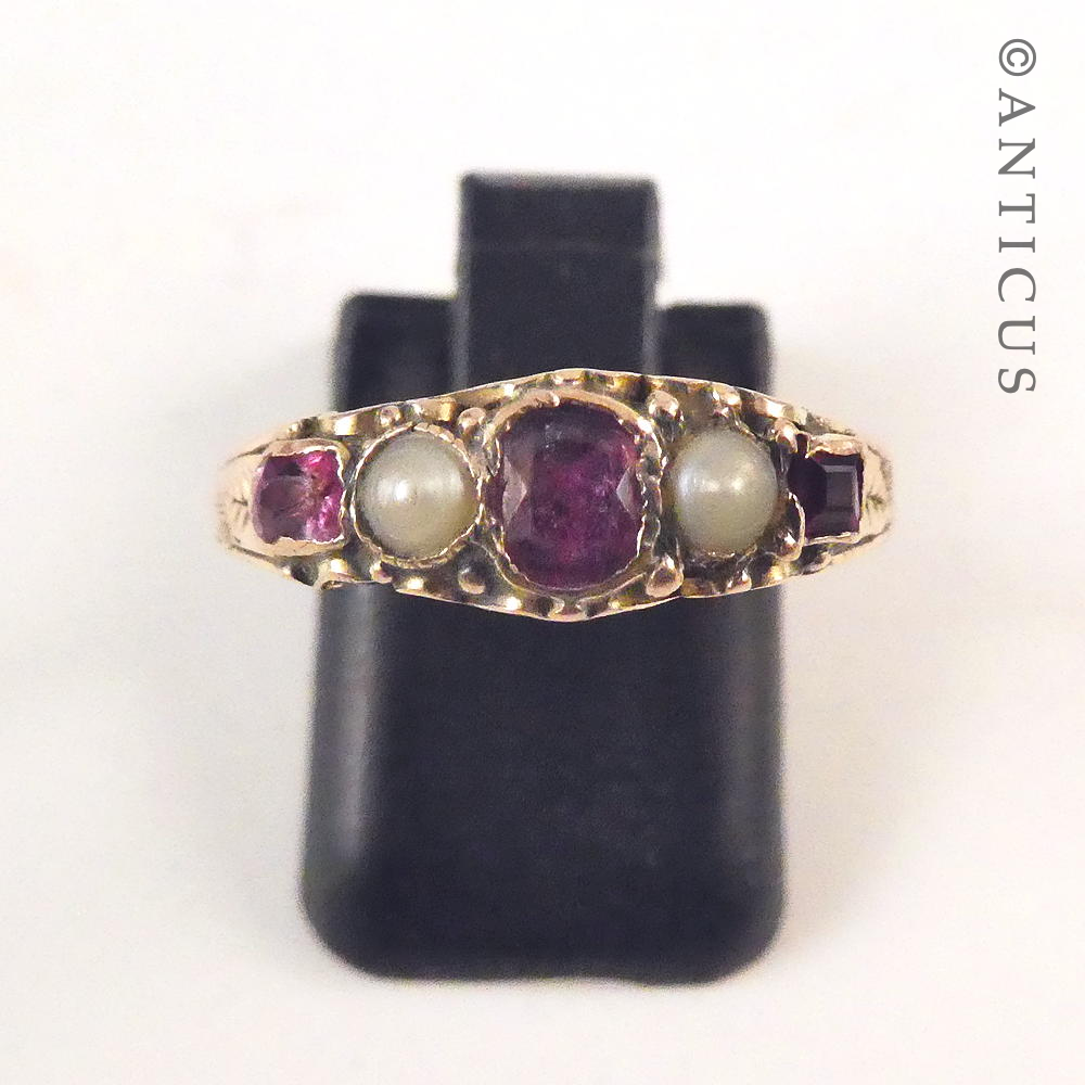 Antique Ruby and Pearl Gold Ring.
