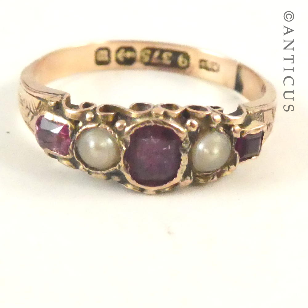 Antique Ruby and Pearl Gold Ring.