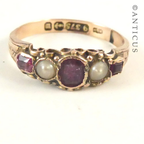 Antique Ruby and Pearl Gold Ring.