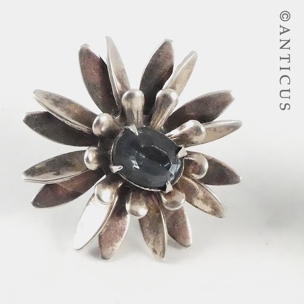Vintage Silver Earrings, Flower Design.