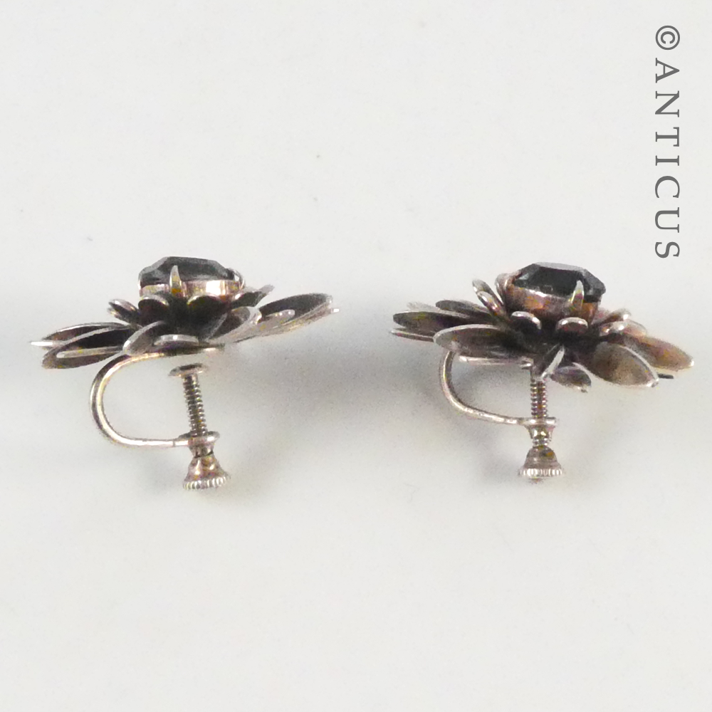 Vintage Silver Earrings, Flower Design.