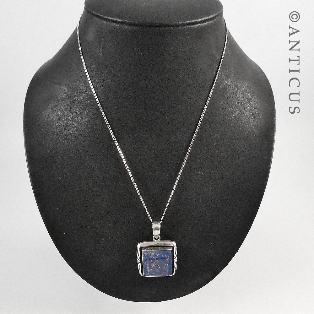 Sterling Silver and Lapis Pendant on Chain.