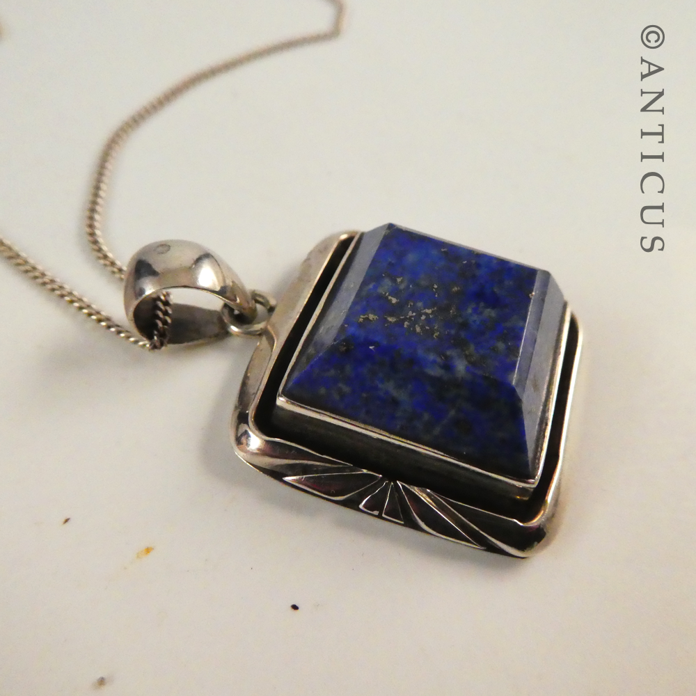 Sterling Silver and Lapis Pendant on Chain.