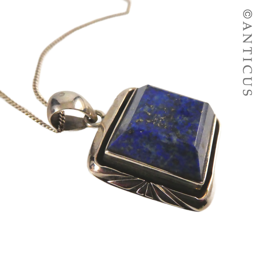 Sterling Silver and Lapis Pendant on Chain.