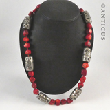 Red Dyed Coral Necklace with Silver Metal