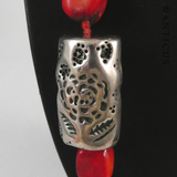 Red Dyed Coral Necklace with Silver Metal