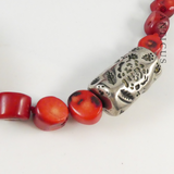 Red Dyed Coral Necklace with Silver Metal