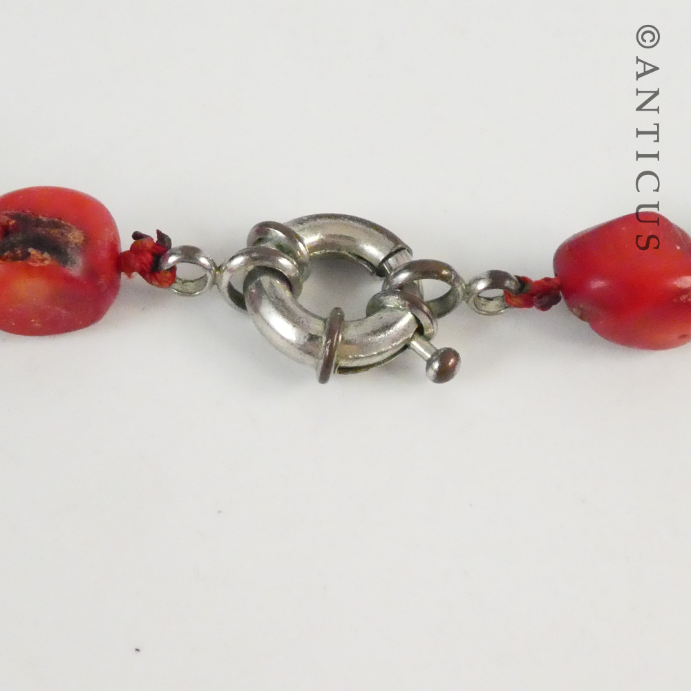 Red Dyed Coral Necklace with Silver Metal
