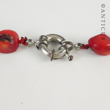 Red Dyed Coral Necklace with Silver Metal