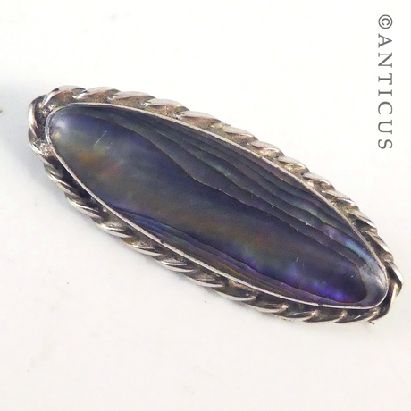 Vintage Oval Silver and Paua Brooch.
