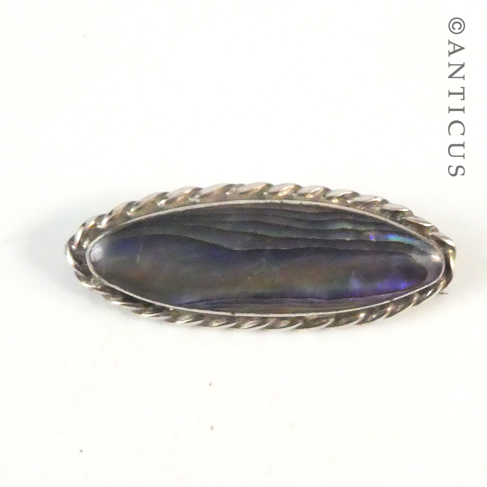 Vintage Oval Silver and Paua Brooch.
