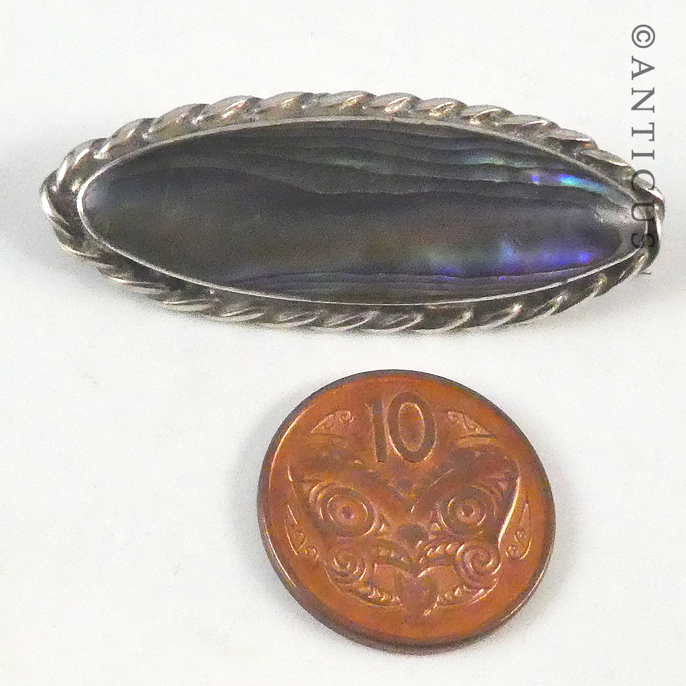Vintage Oval Silver and Paua Brooch.