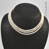 Three Strand Cultured Pearl Choker Necklace.