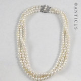 Three Strand Cultured Pearl Choker Necklace.
