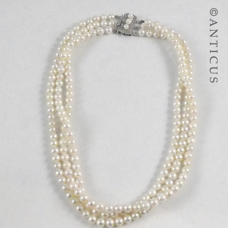 Three Strand Cultured Pearl Choker Necklace.