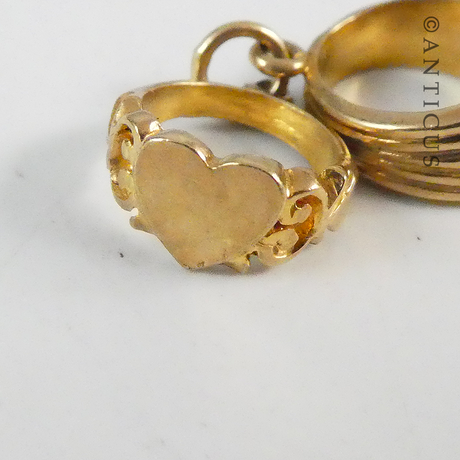 Gold Miniature Pairof rings, Pendant or Charm.