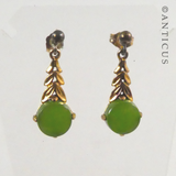 Pair Gold and Jade Drop Earrings.