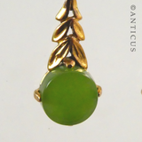 Pair Gold and Jade Drop Earrings.