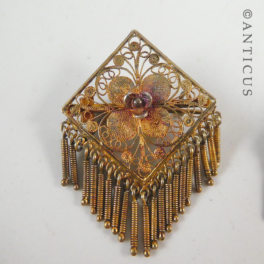 Pair of Antique Tassel Brooches, Silver Gilt.