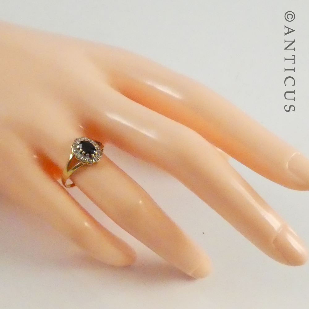Gold, Sapphire and Diamond Cluster Ring