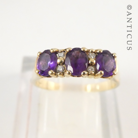 Vintage Gold, Amethyst and Diamond Bridge Ring.