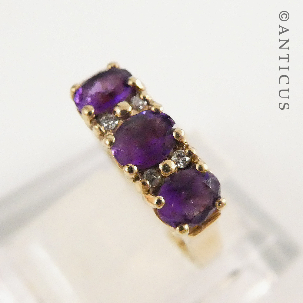 Vintage Gold, Amethyst and Diamond Bridge Ring.