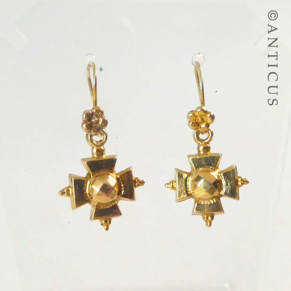 Pair of Cross-Shaped Gold Earrings