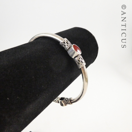 Sterling Silver Bangle, with Three Carnelians.