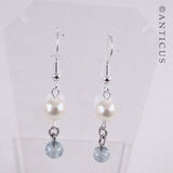 Drop Earrings, Pearl and Blue Bead.