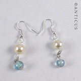 Drop Earrings, Pearl and Blue Bead.