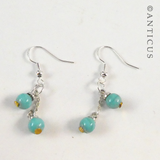 Pair of Drop Earrings, Turquoise Beads.