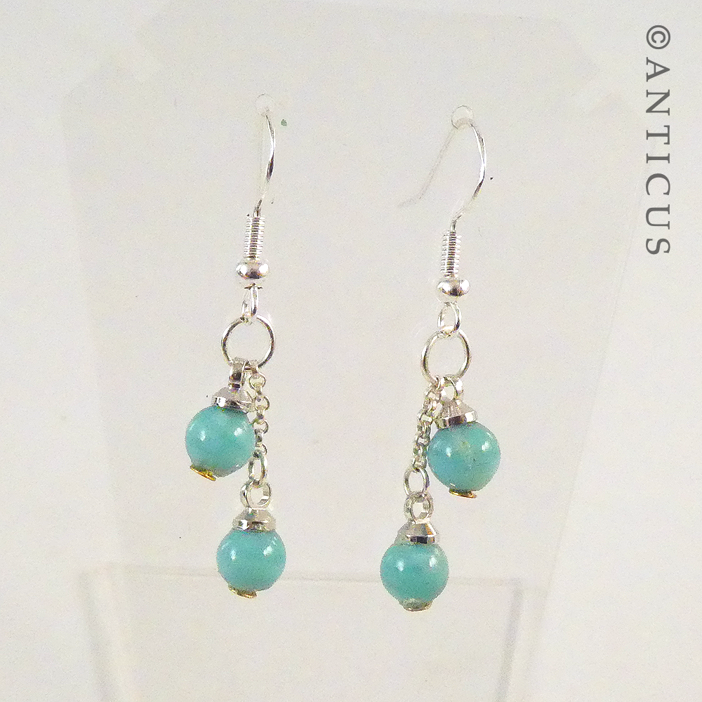 Pair of Drop Earrings, Turquoise Beads.