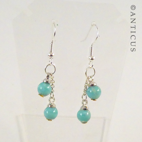 Pair of Drop Earrings, Turquoise Beads.