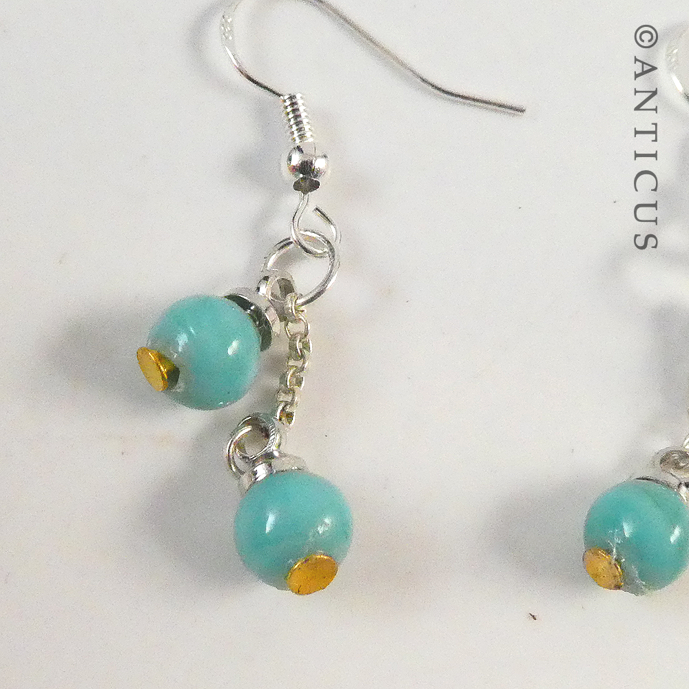 Pair of Drop Earrings, Turquoise Beads.