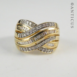 Gold and Diamond Wide Cross-Over Ring.