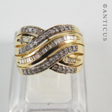 Gold and Diamond Wide Cross-Over Ring.