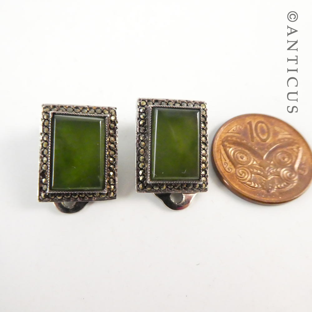 Vintage Pounamu Jade Clip Earrings.
